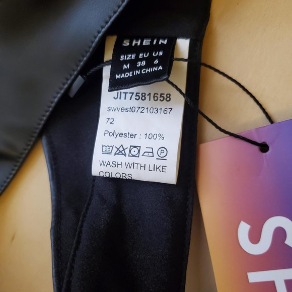 SOLD! - SHEIN SXY Crisscross Buckle Leather Look Halter Black Bra Crop Top - M 6 - Picture 5 of 9